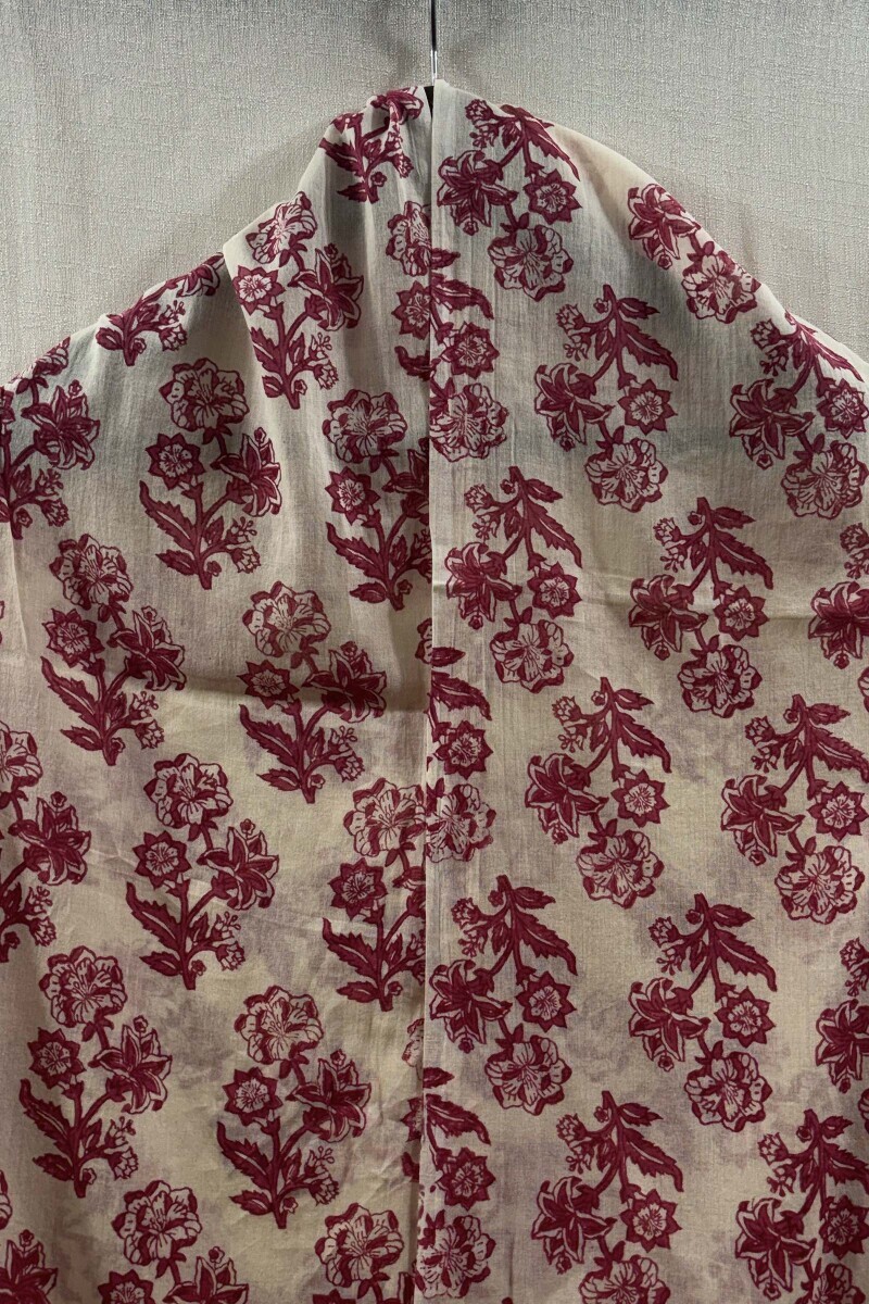 Cream Hand Printed Cotton Mul Dupatta