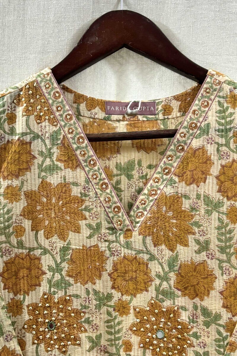 Beige Hand Block-Printed
