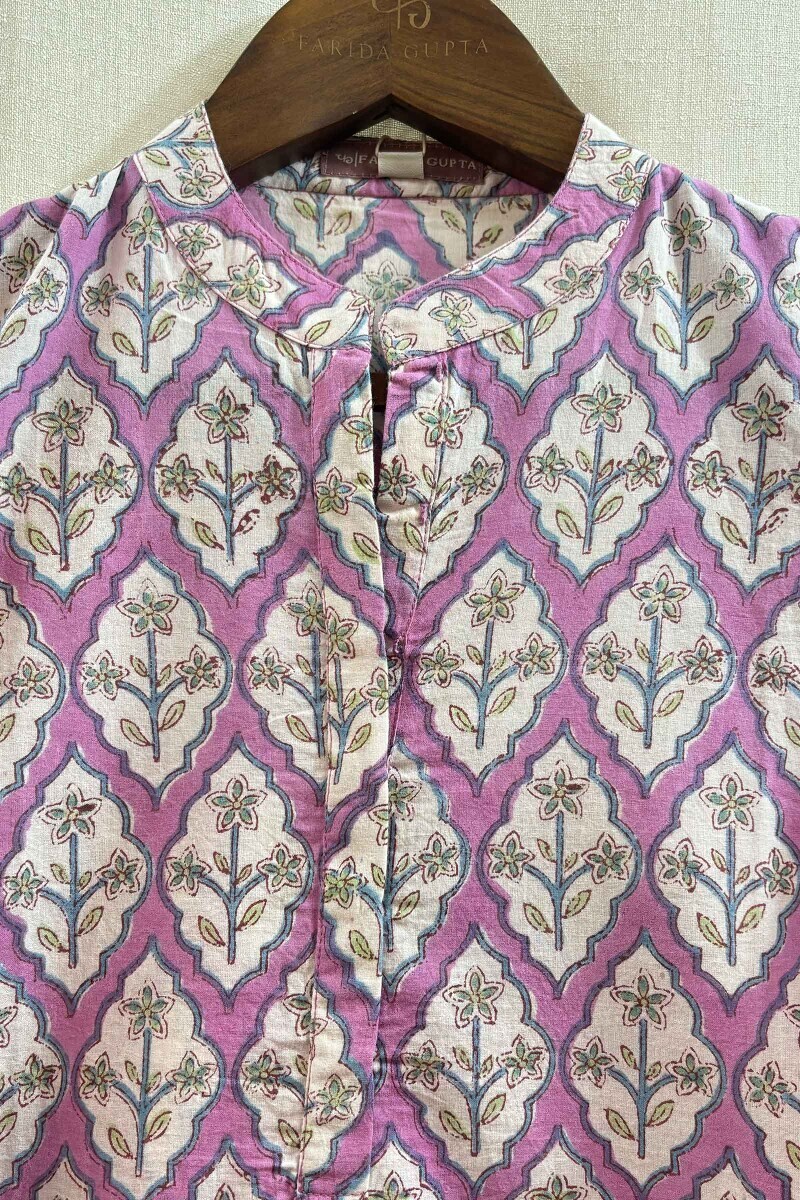 Purple Hand Block-Printed Cotton Top