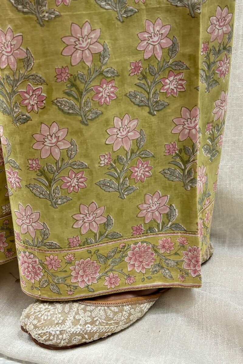 Green Hand Block-Printed Cotton Farsi