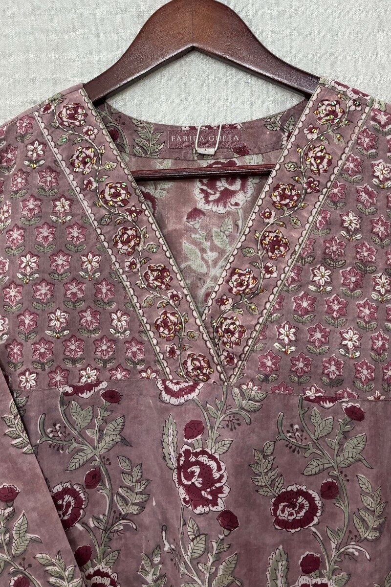 Mauve Hand Block-Printed Top