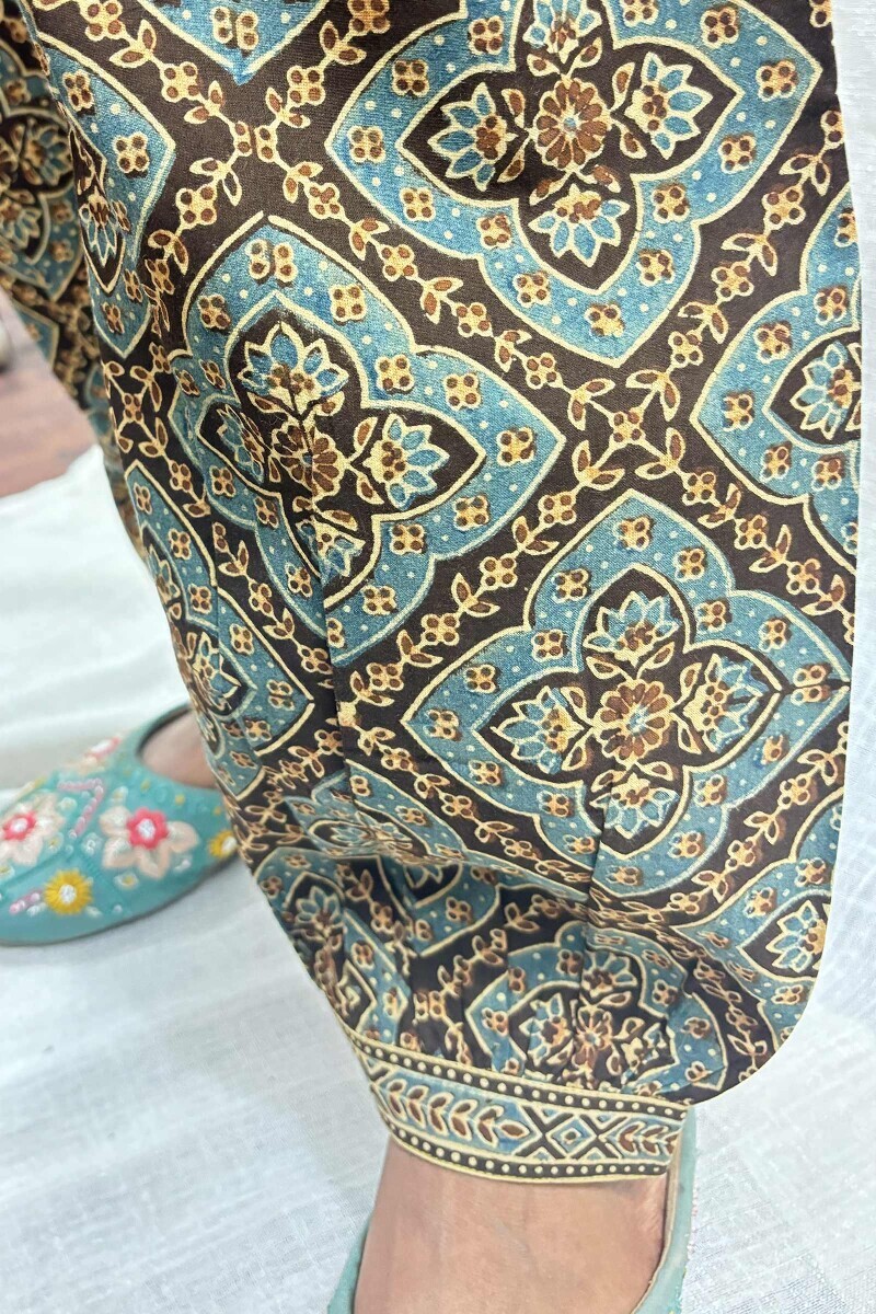 Brown Hand Block-Printed Izhaar Pants