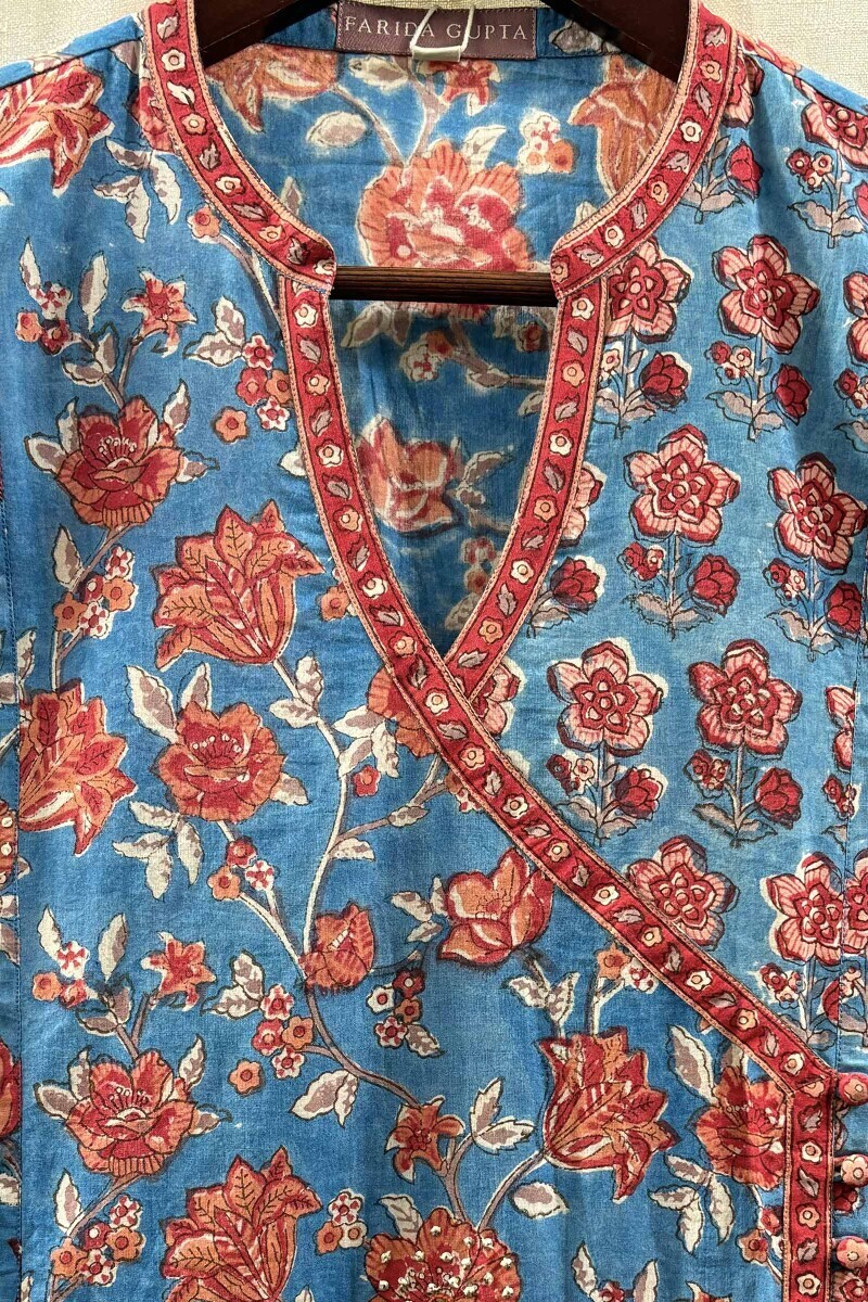 Blue Hand Block-Printed Angrakha Kurta