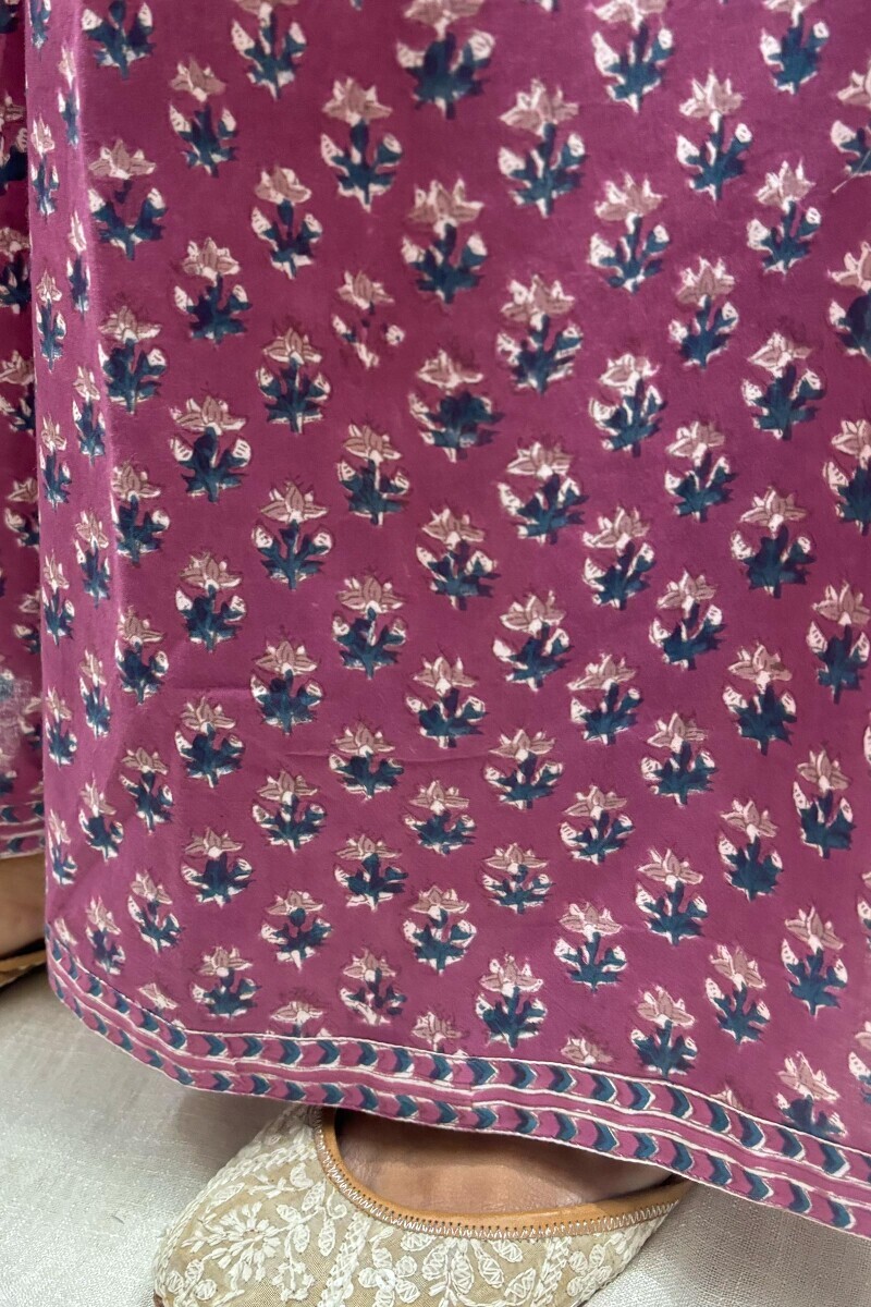 Purple Hand Block-Printed Cotton Palazzo