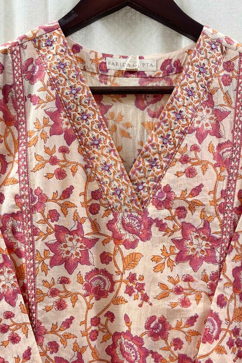 Cream Printed Straight Sanganeri Kurta