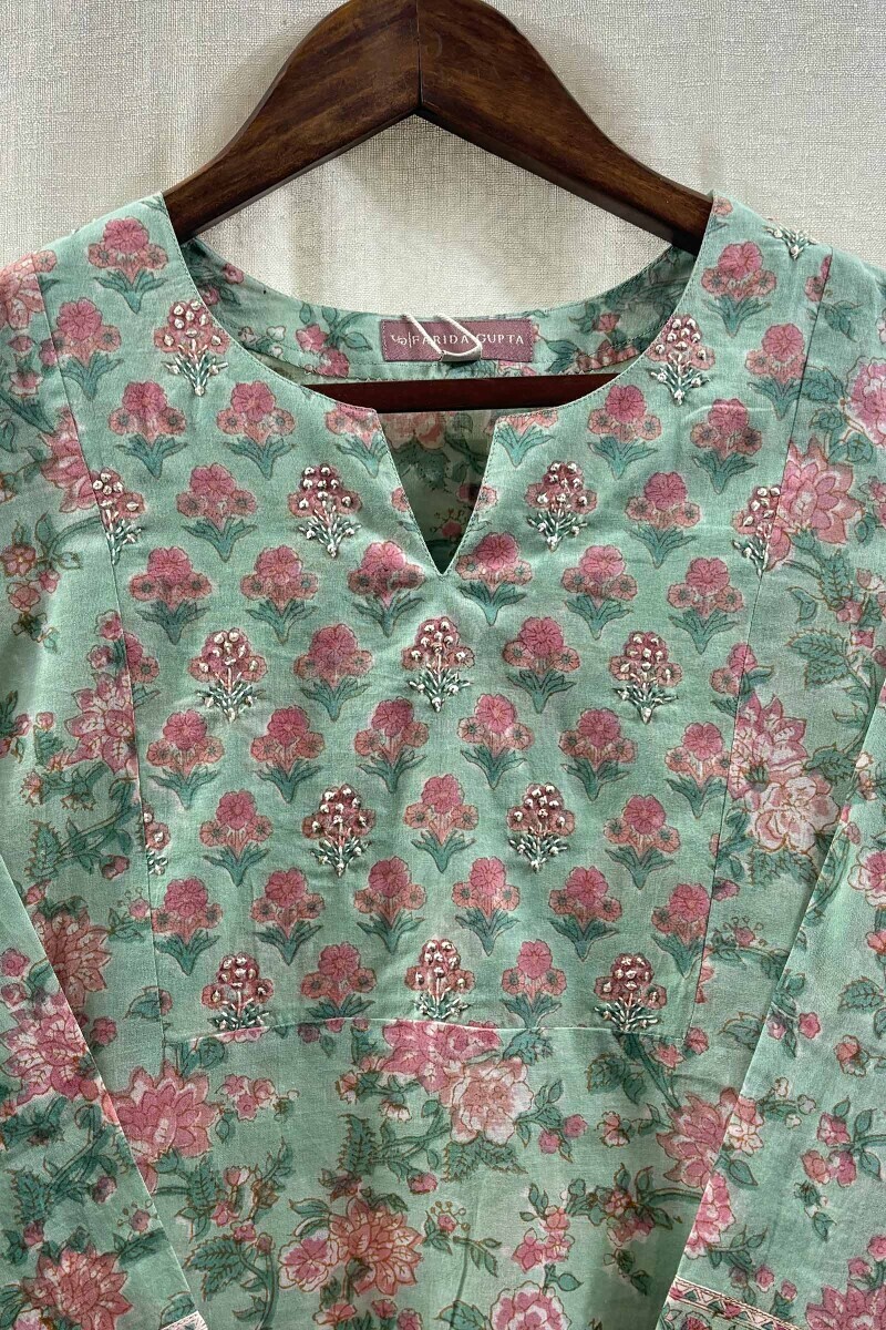 Green Hand Block-Printed Top