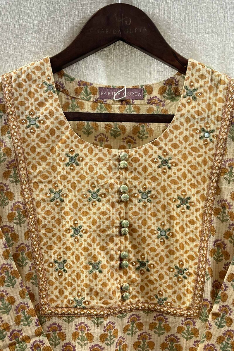Beige Straight Sanganeri Kurta
