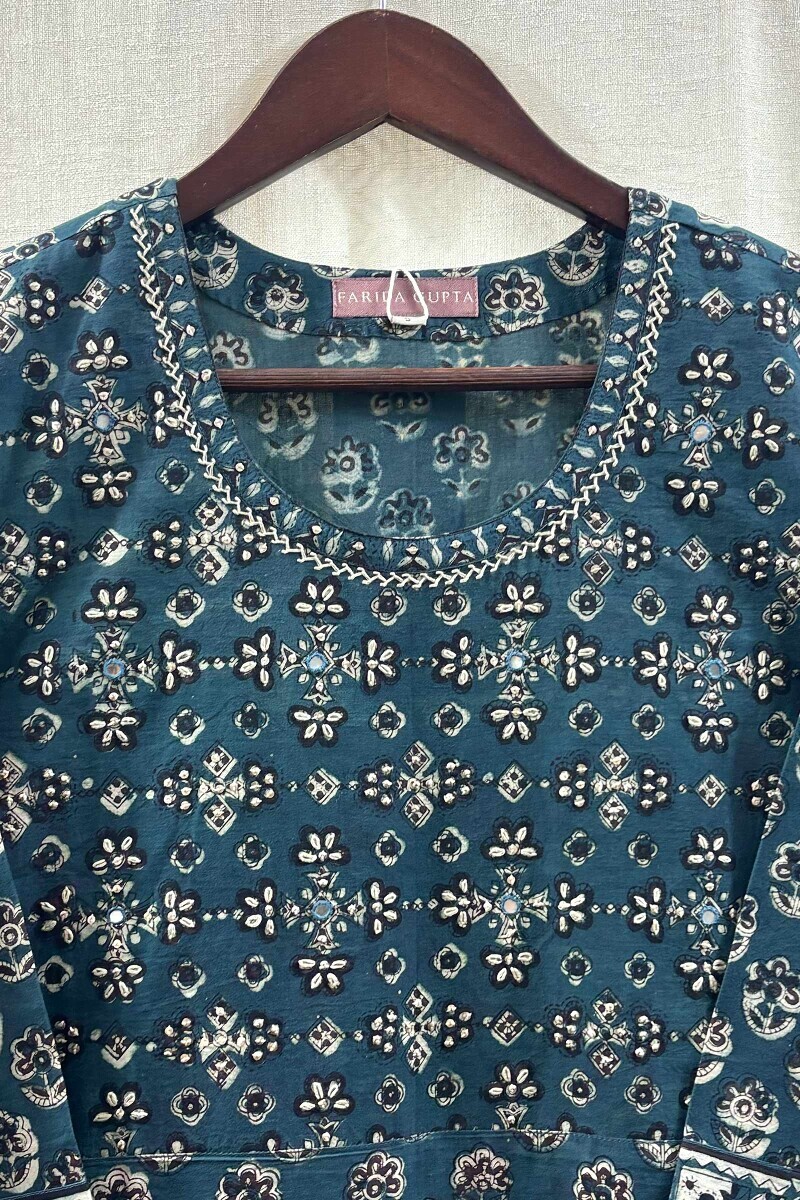 Teal Hand Block-Printed Kurta for Women