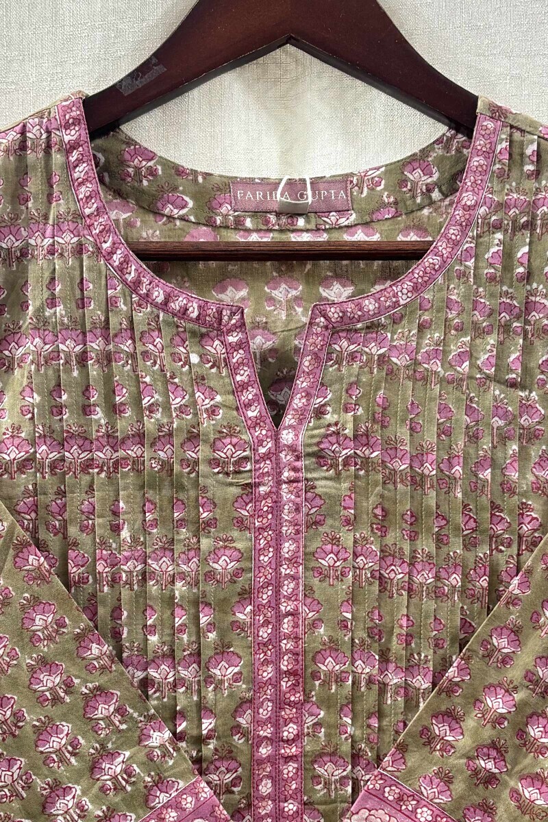 Green Hand Block-Printed Straight Kurta