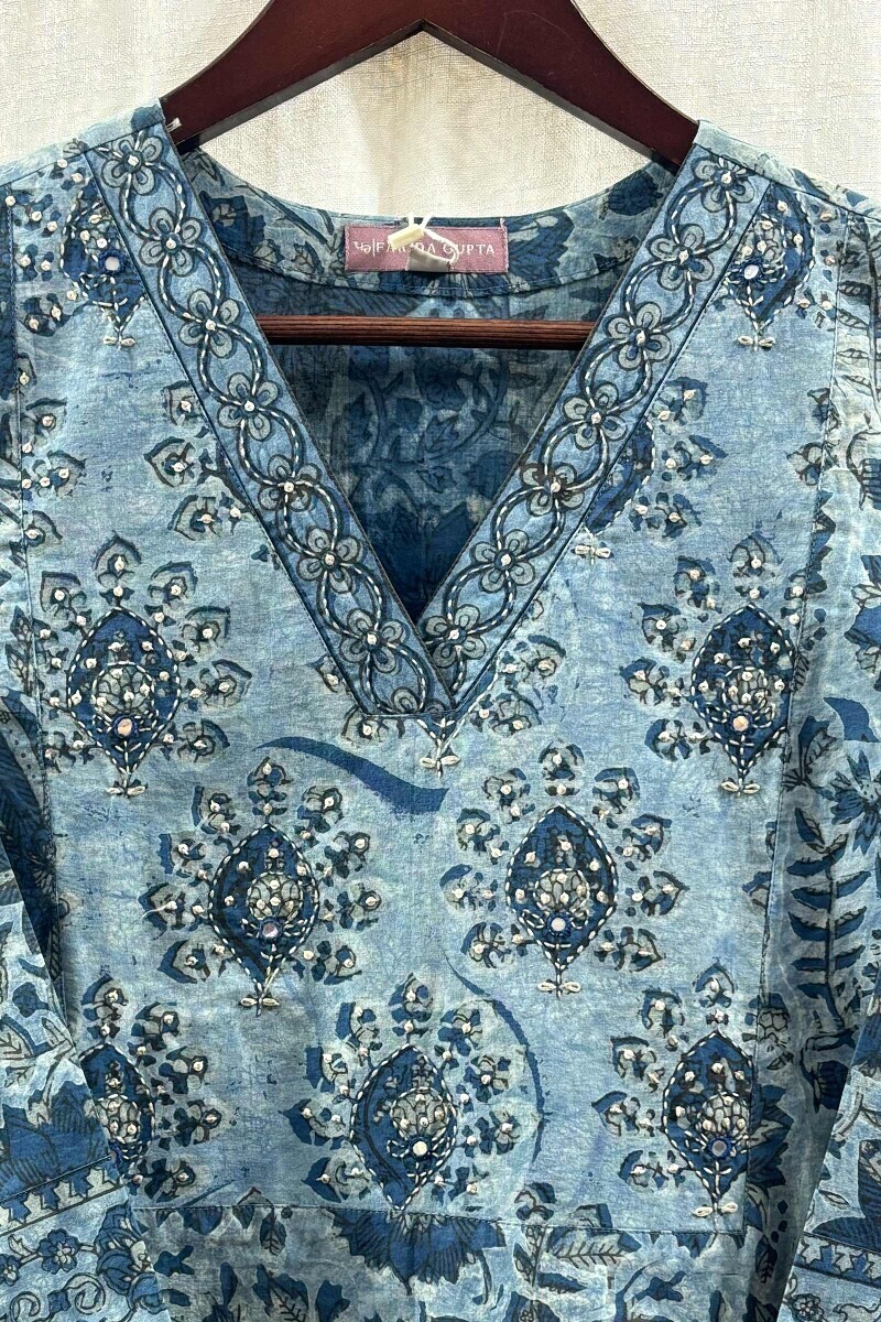 Indigo Hand Block-Printed Straight Kurta