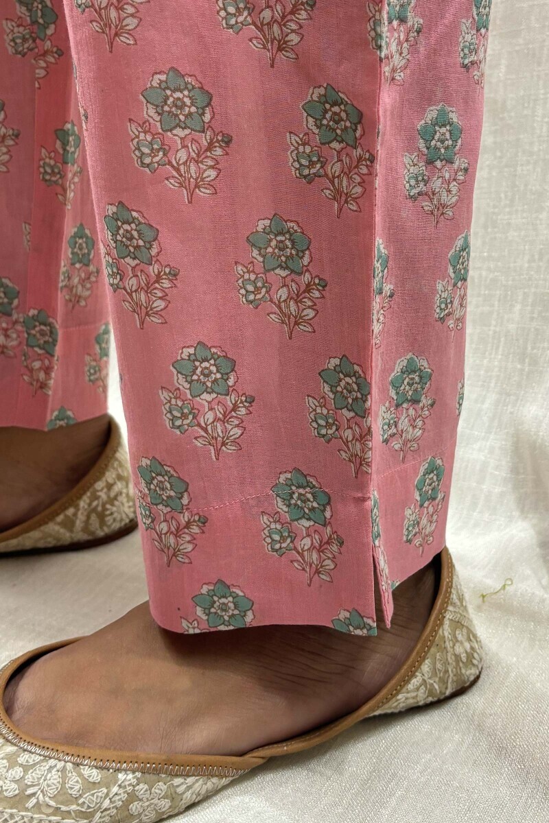 Pink Hand Block-Printed Narrow Pants