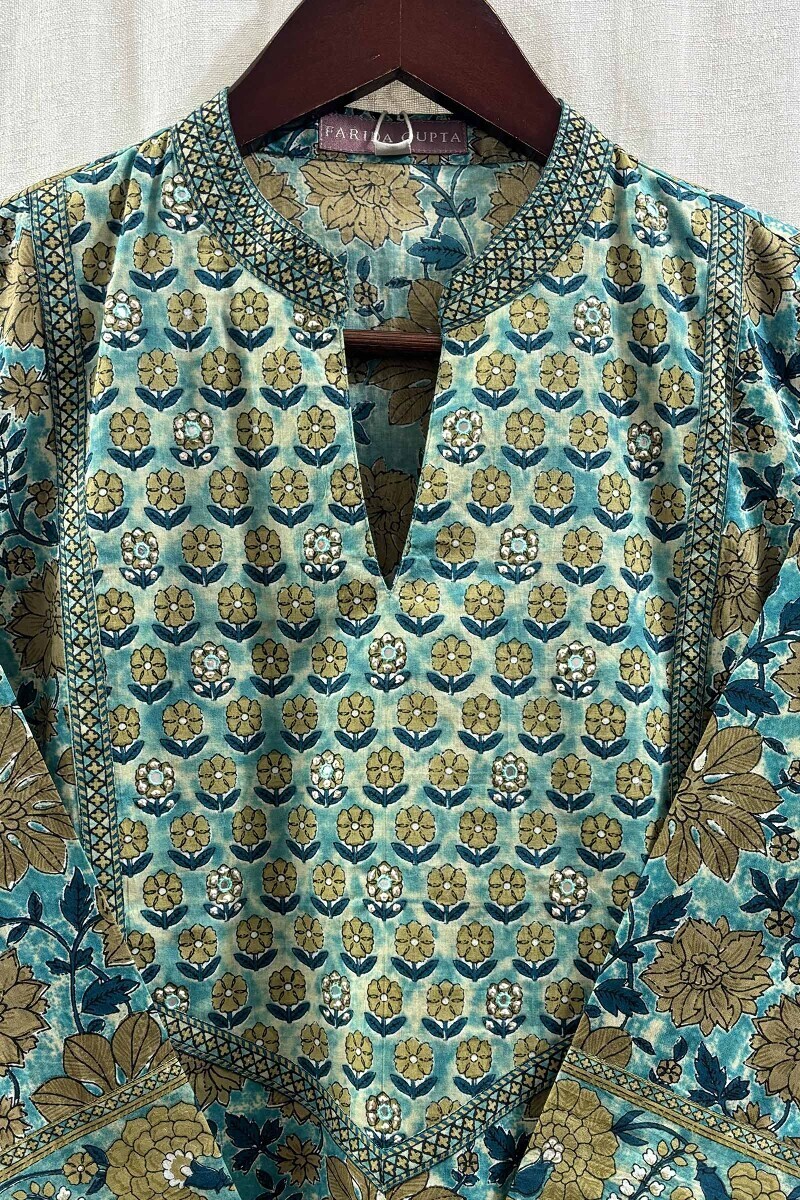 Blue Hand Printed Kurta
