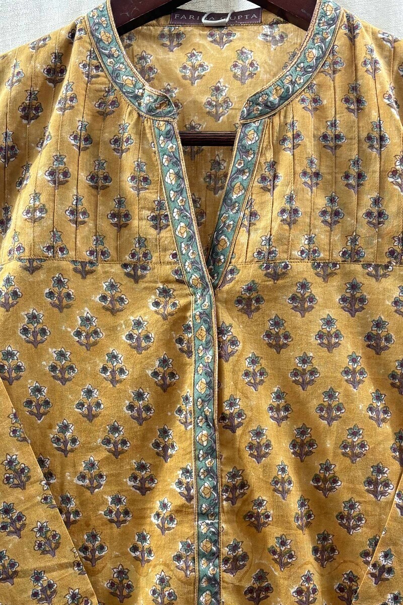 Mustard Hand Block-Printed Kurta