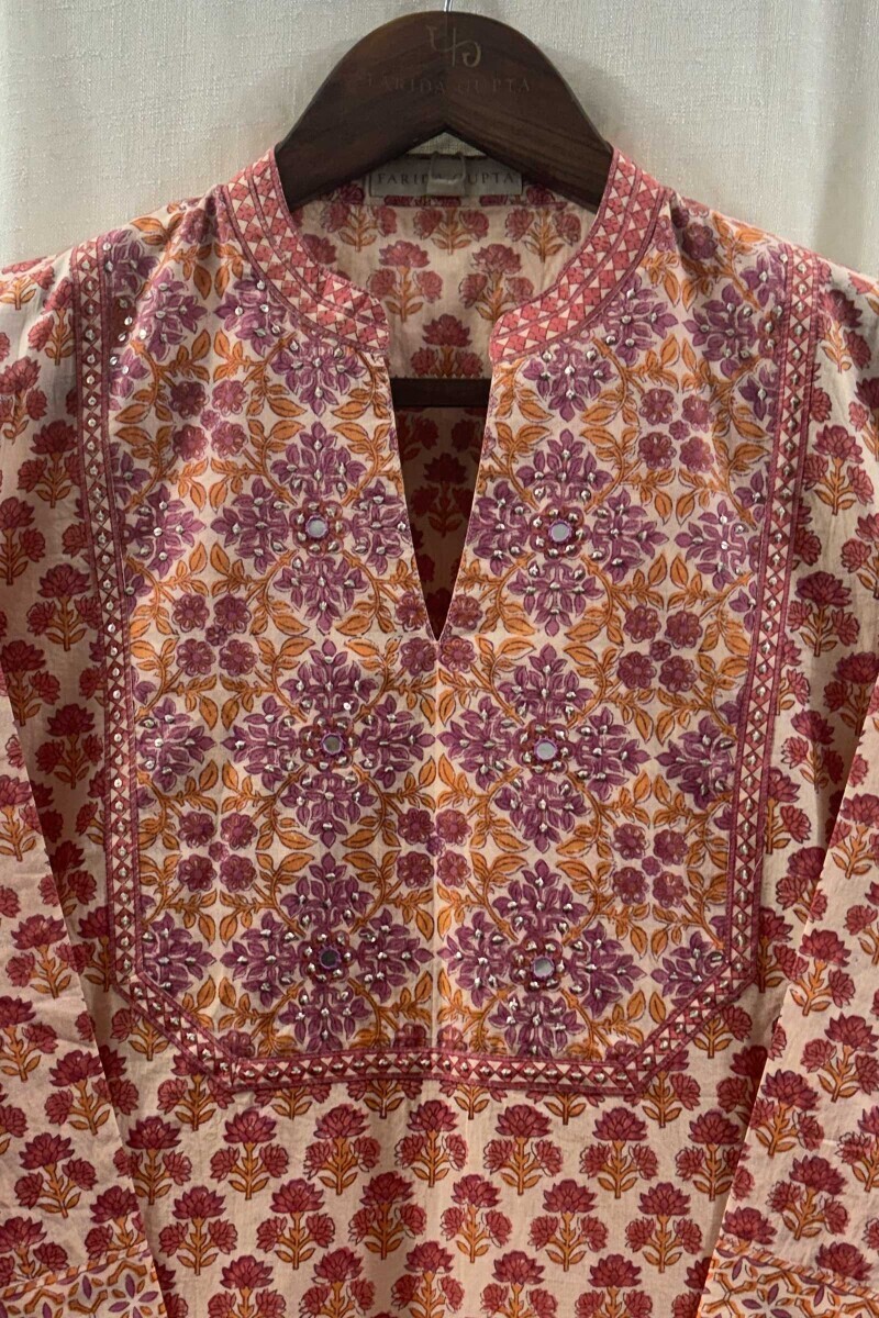 Cream Straight Sanganeri Kurta