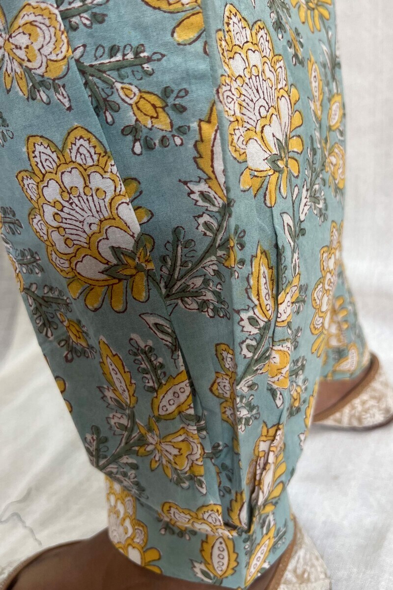 Green Hand Block-Printed Cotton Izhaar Pants