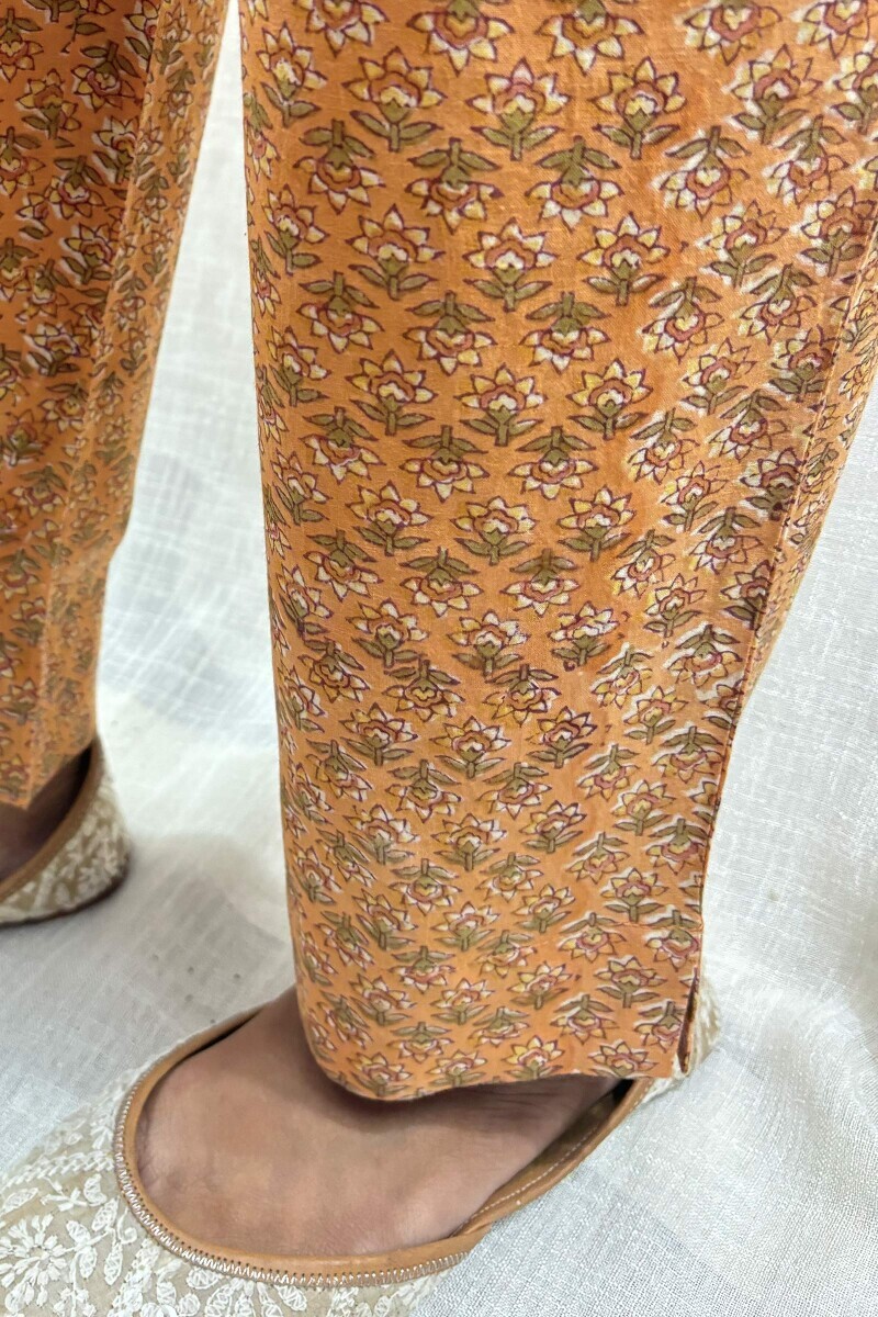Orange Hand Block-Printed Narrow Pants