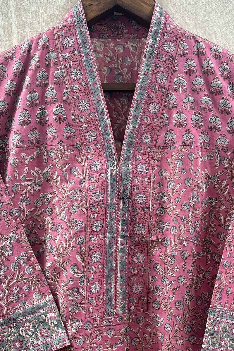 Pink Hand Block-Printed Kurta