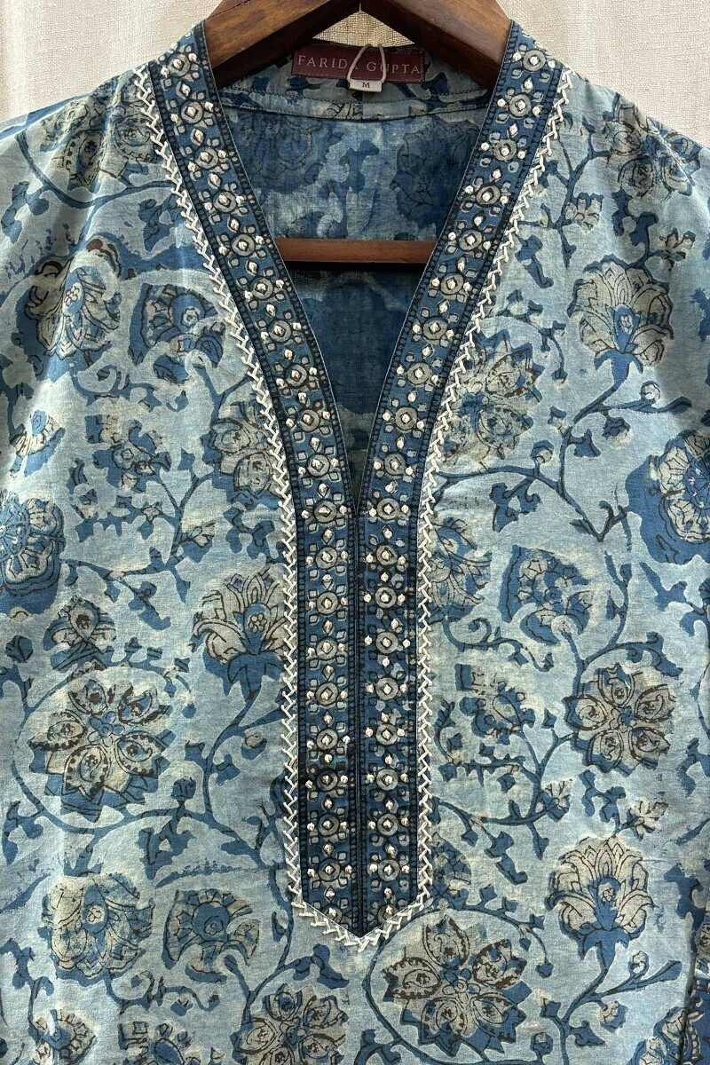 Blue Hand Block-Printed Kurta