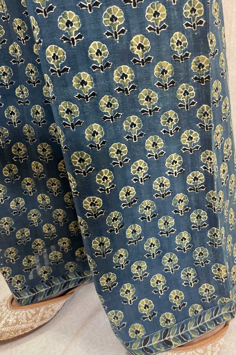 Blue Hand Block-Printed Cotton Dobby Farsi
