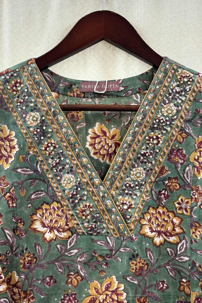 Green Hand Block-Printed
