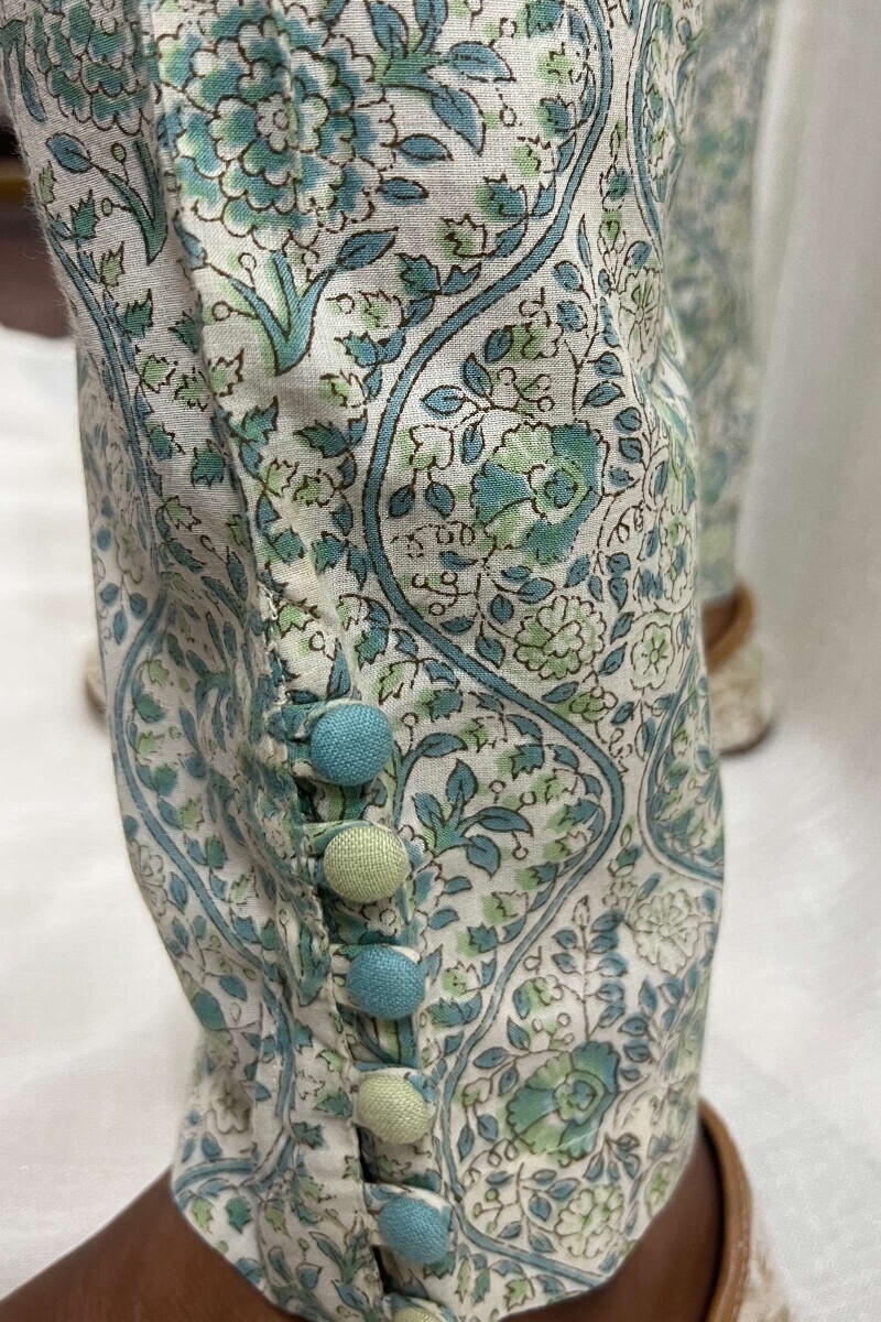 Off-White Hand Block-Printed Cotton Narrow Pants