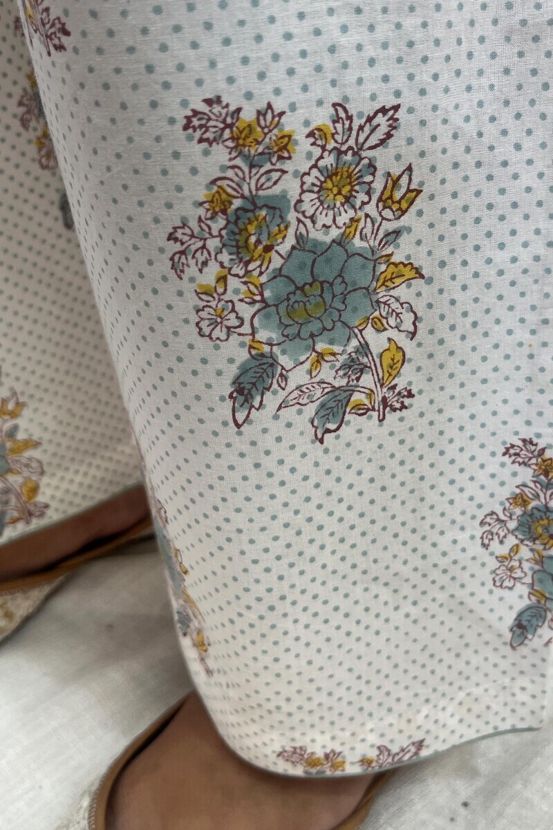 White Hand Block-Printed Cotton Straight Farsi