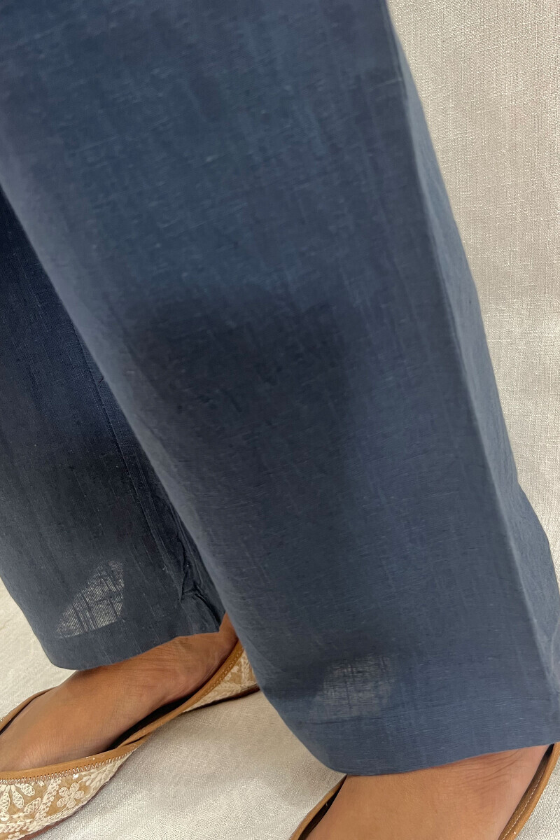 Blue Handcrafted Cotton Flax Straight Farsi