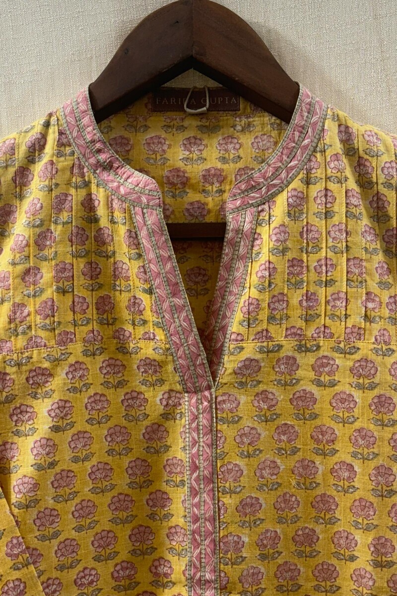 Yellow Hand Block-Printed Top