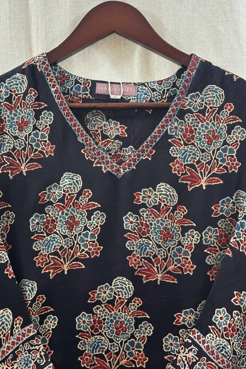 Black Hand Block-Printed Kurta