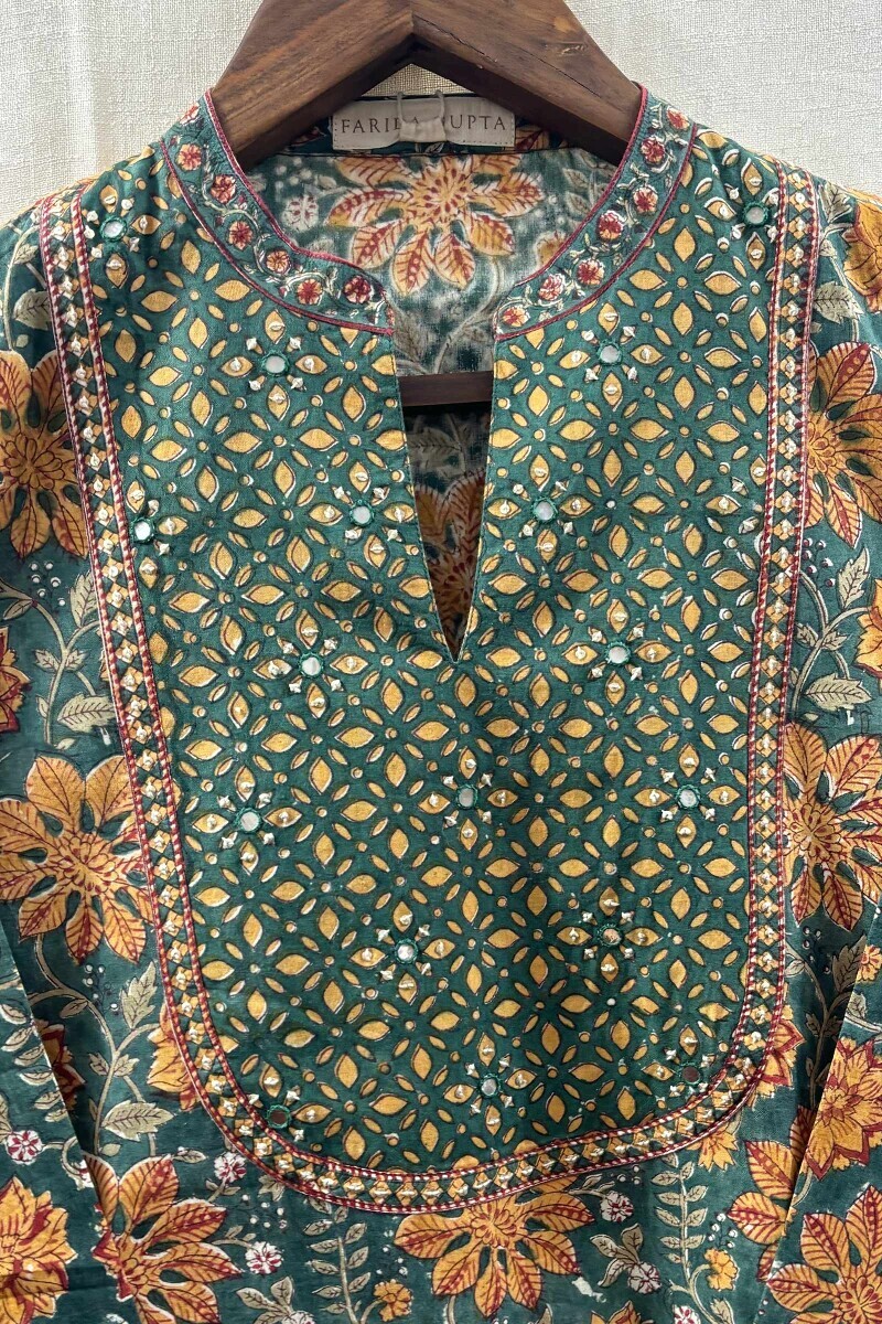 Green Hand Block-Printed Cotton Top