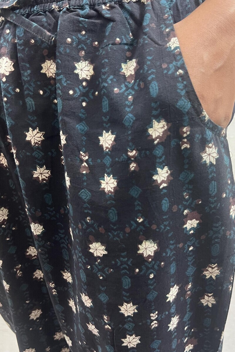 Black Hand Block-Printed Cotton Narrow Pants