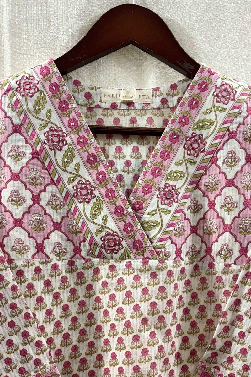 Green Hand Block-Printed Cotton Dobby Top