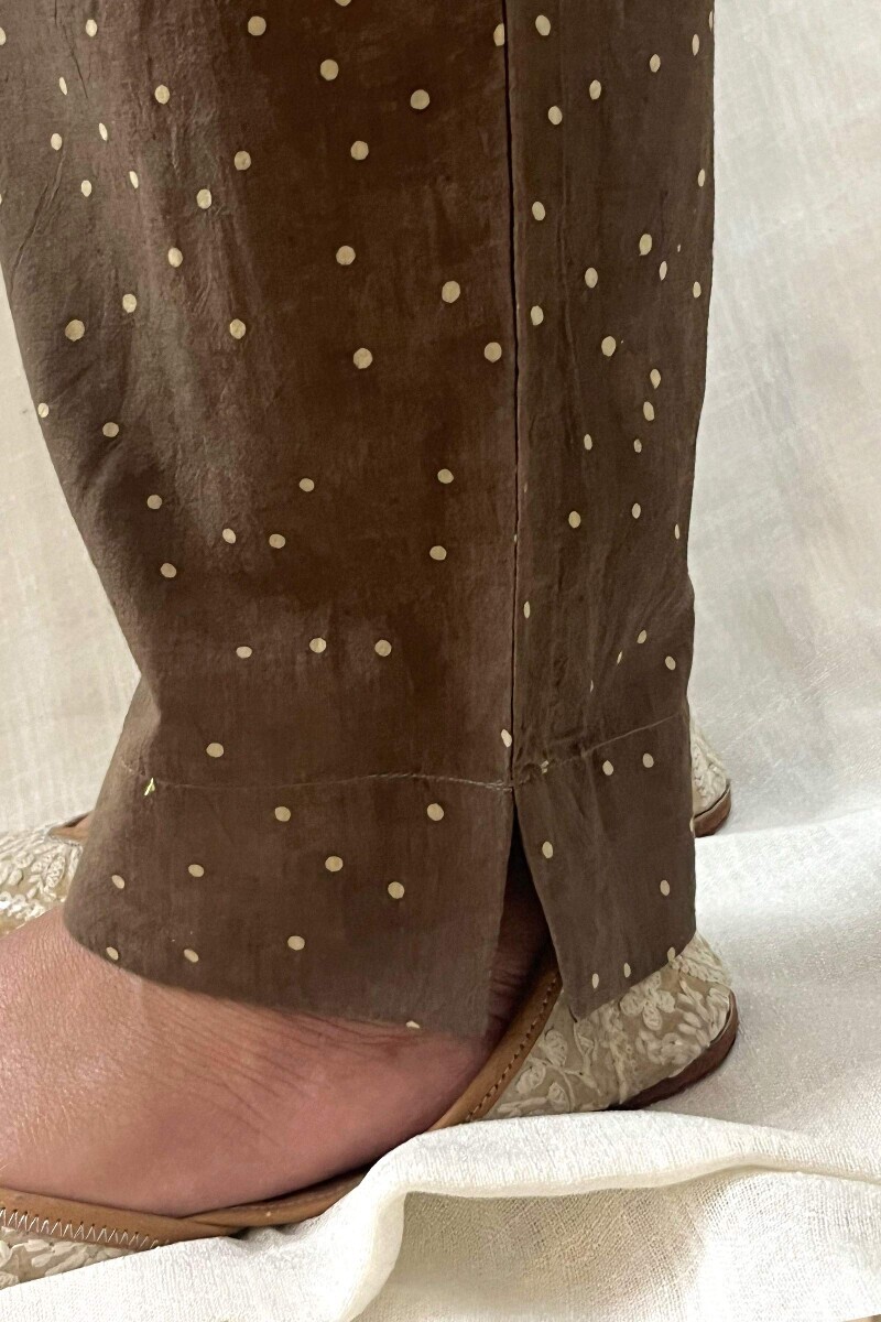 Brown Hand Block-Printed Narrow Pants for Women