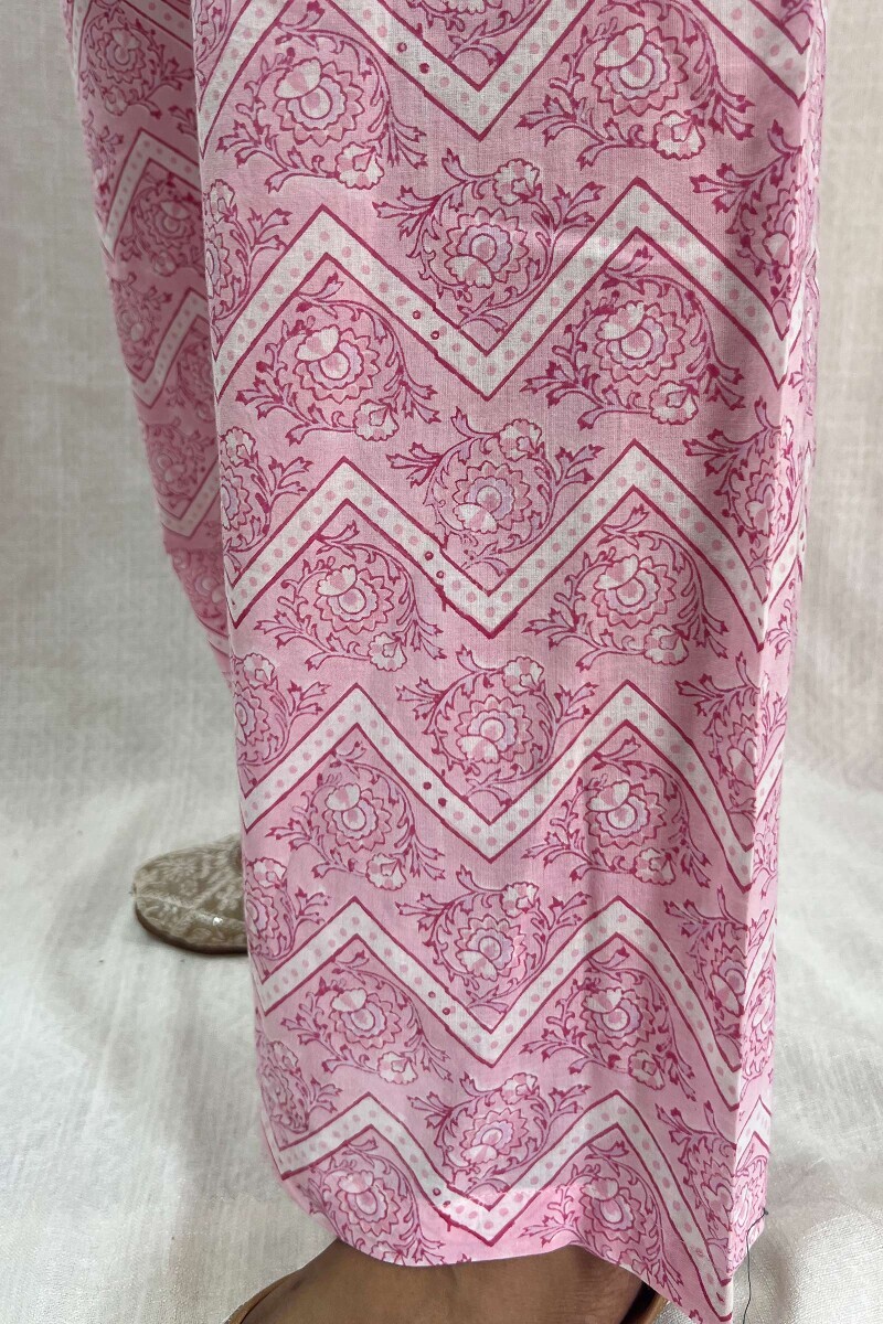 Pink Hand Block-Printed Cotton Straight Farsi