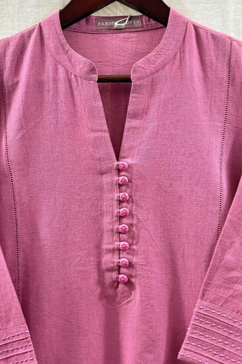 Pink Handcrafted Cotton Straight Kurta