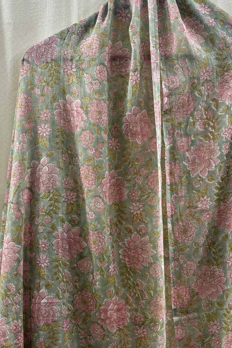 Green Hand Block-Printed Cotton Mul Dupatta