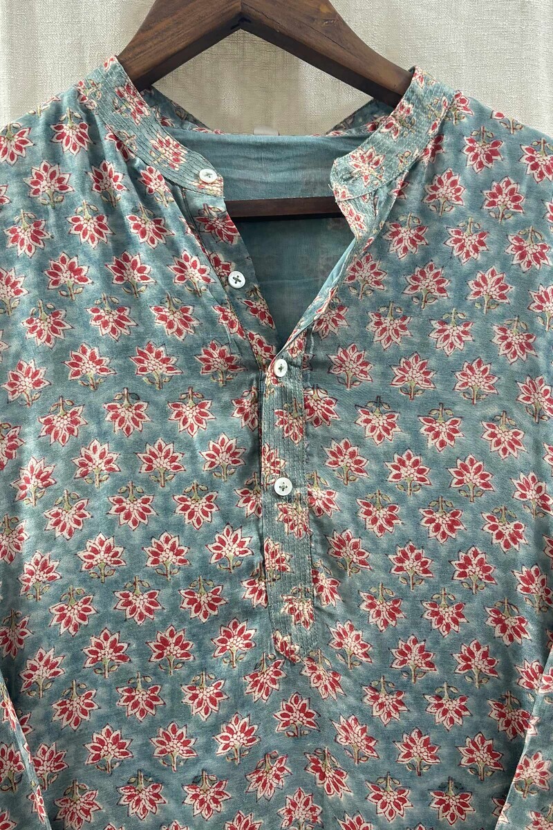 Blue Hand Block-Printed Modal Kurta