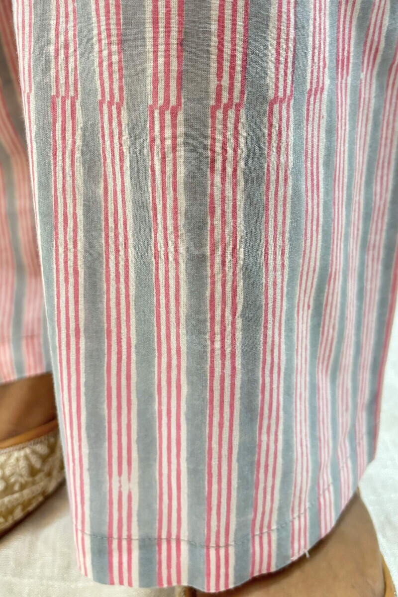 Grey Hand Block-Printed Cotton Straight Farsi