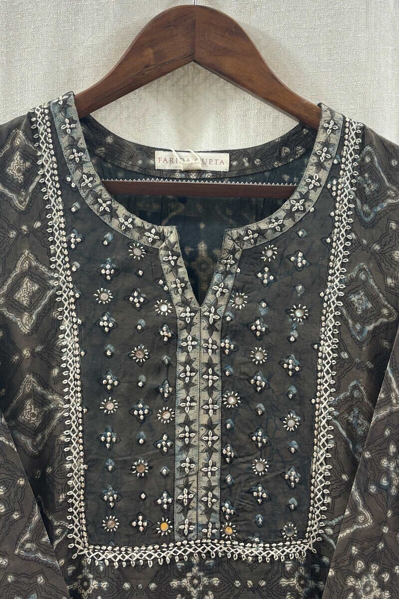Grey Hand Block-Printed Kurta for Women