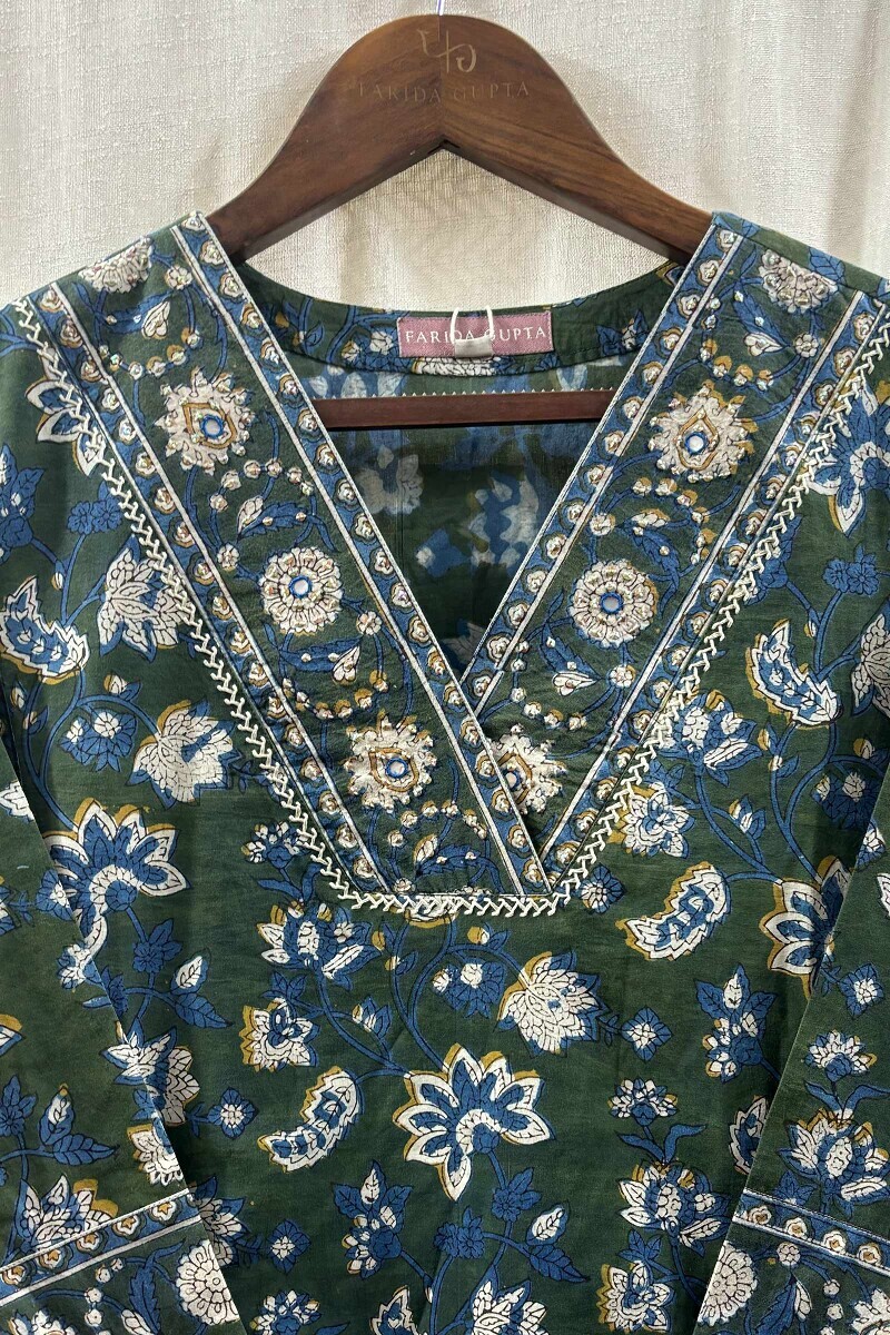 Green Cotton Straight Kurta
