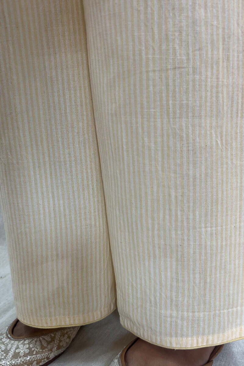 Yellow Handcrafted Handloom Cotton Straight Farsi