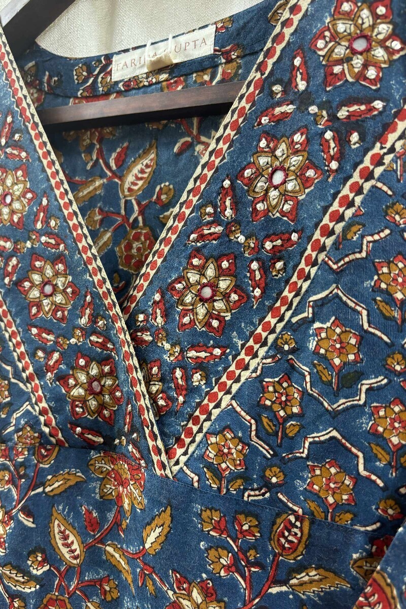 Blue Hand Block-Printed Straight Kurta