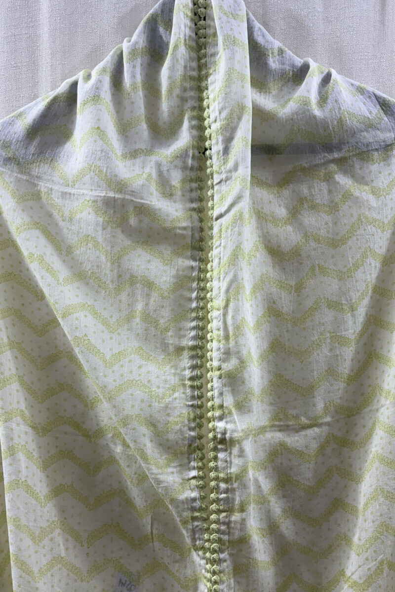 White Hand Block-Printed Cotton Mul Dupatta