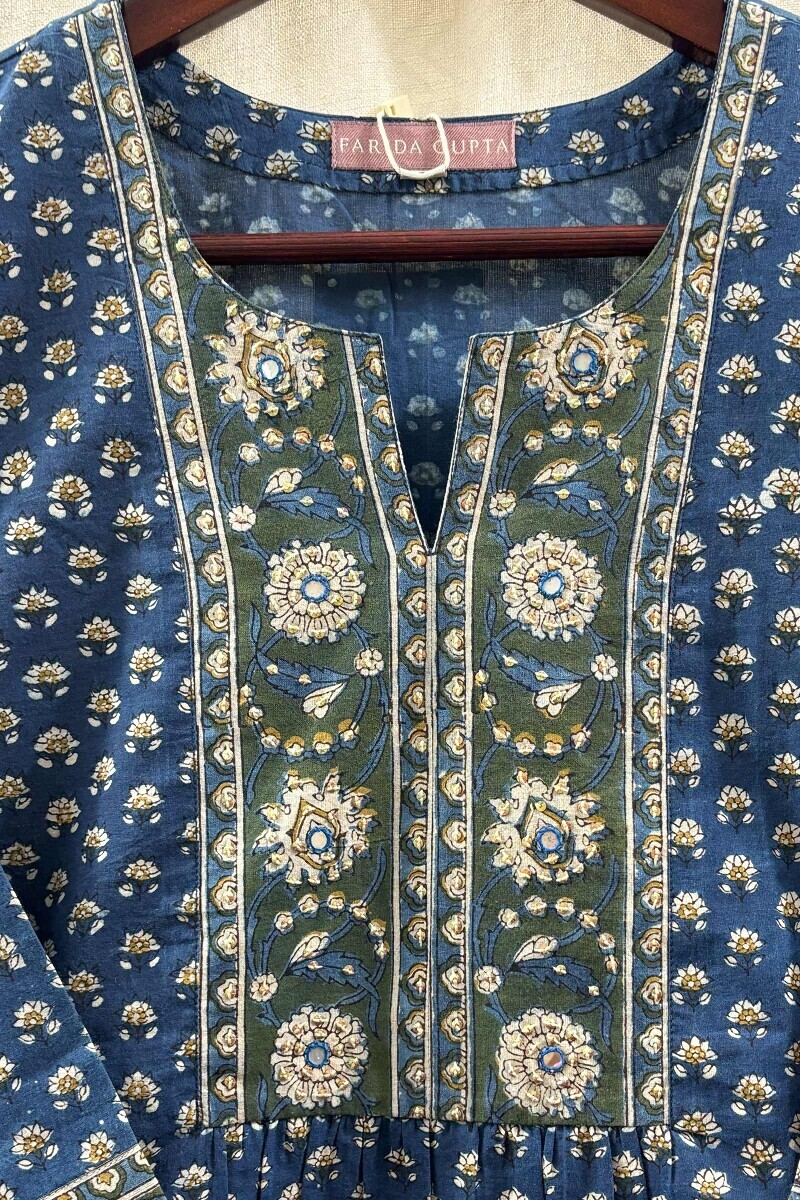 Blue Hand Block-Printed Top for Women