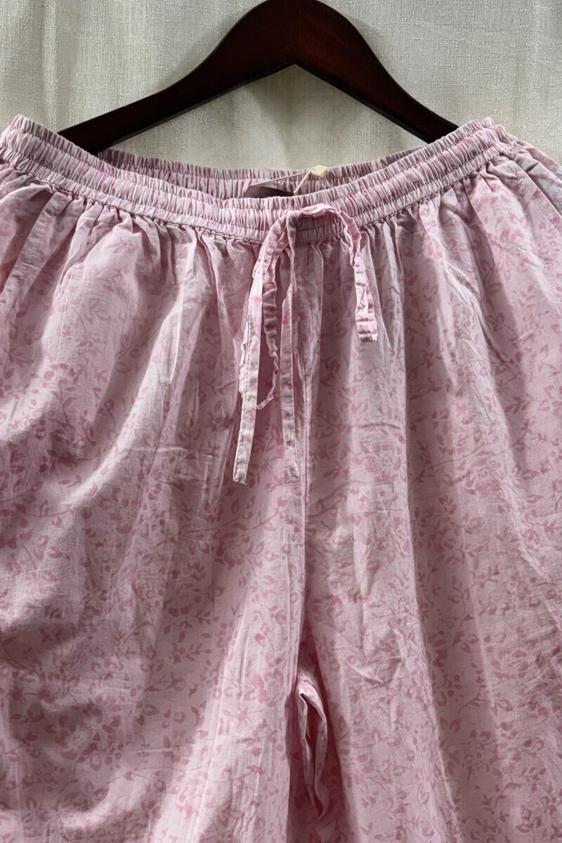 Pink Hand Block-Printed Cotton Straight Farsi