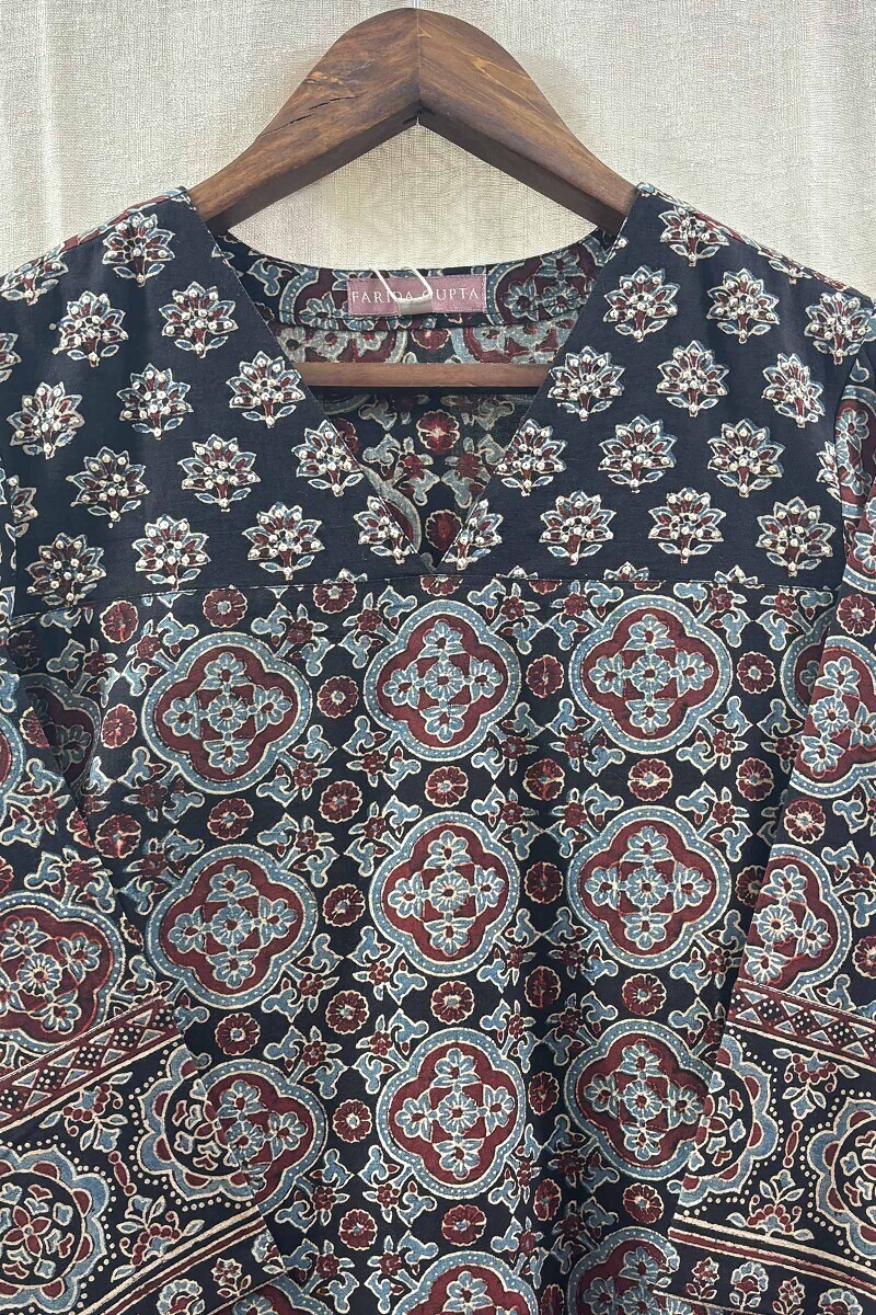 Black Hand Block-Printed Straight Cotton Kurta