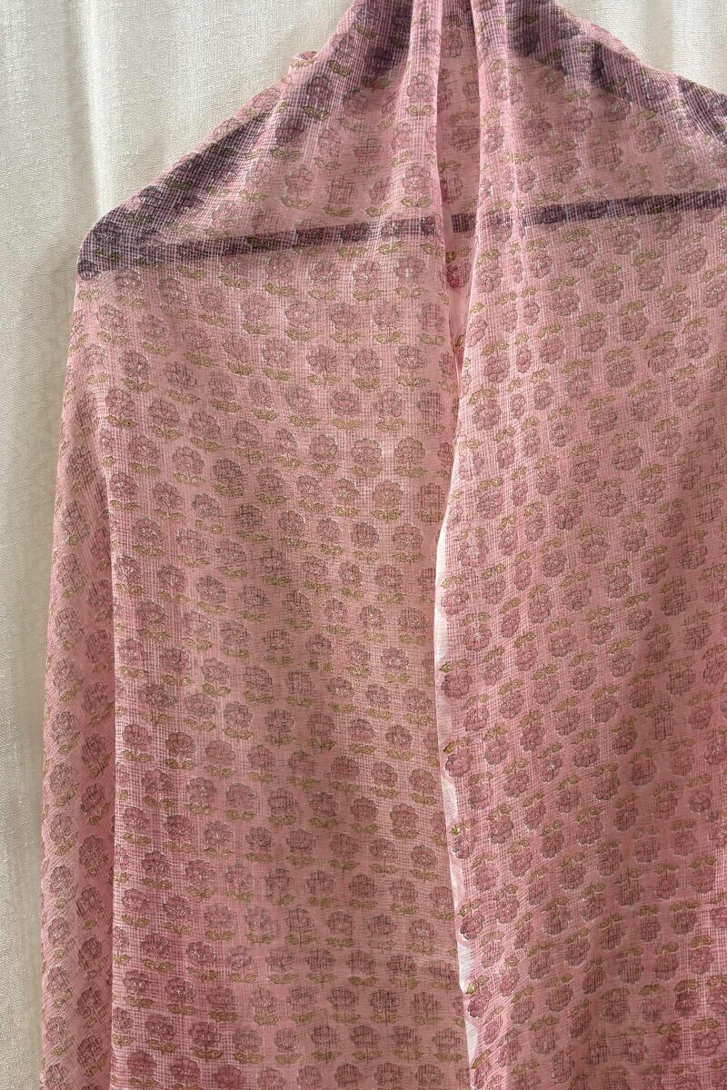 Pink Hand Block-Printed Kota Dupatta