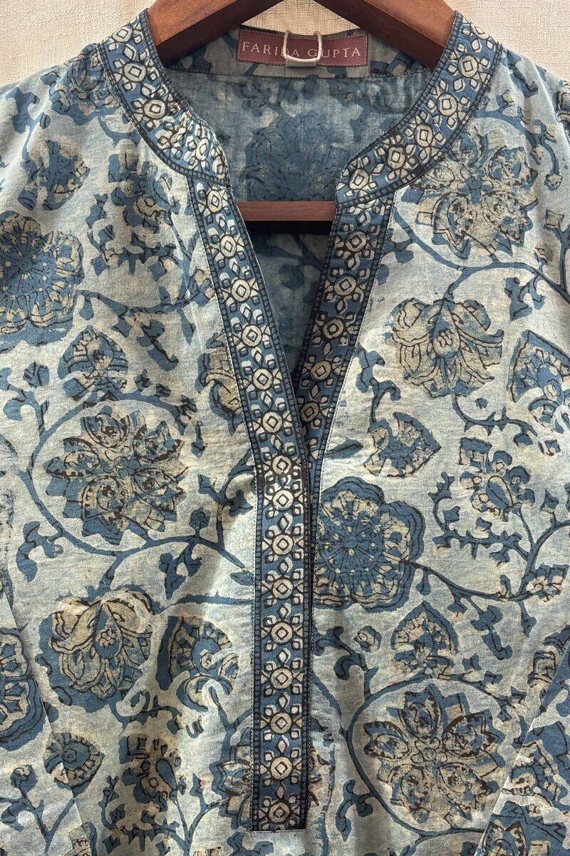 Blue Hand Block-Printed Cotton Top