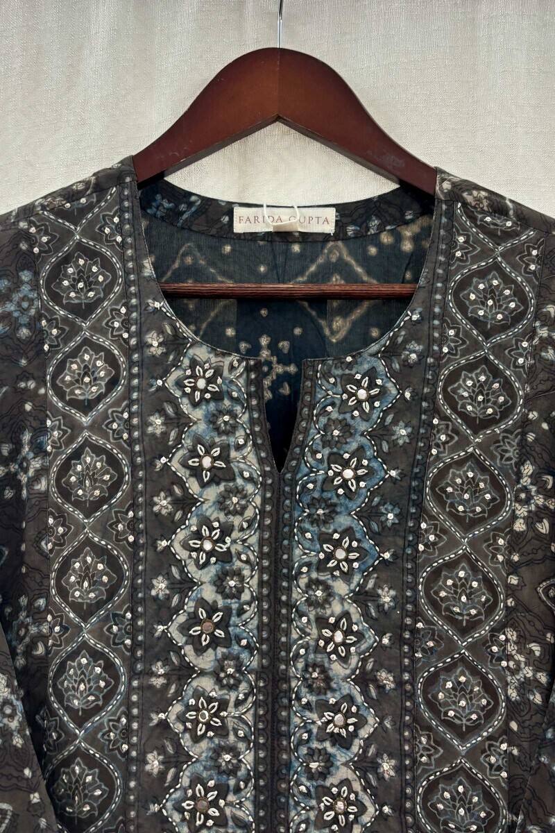 Grey Hand Block-Printed Kurta for Women