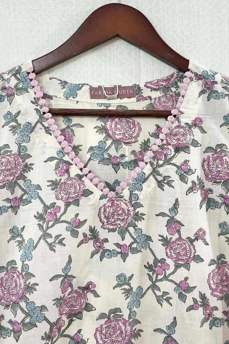 Off-White Hand Block-Printed Straight Cotton Kurta